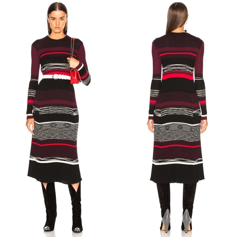 Proenza Schouler Space Dye Dress Ribbed Knit Long Sleeve Midi Multi Striped S